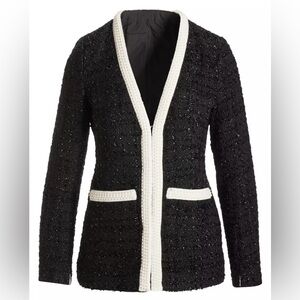 Boston Proper Classic Pearl Trim Tweed Parisian Jacket Blazer Sz 4